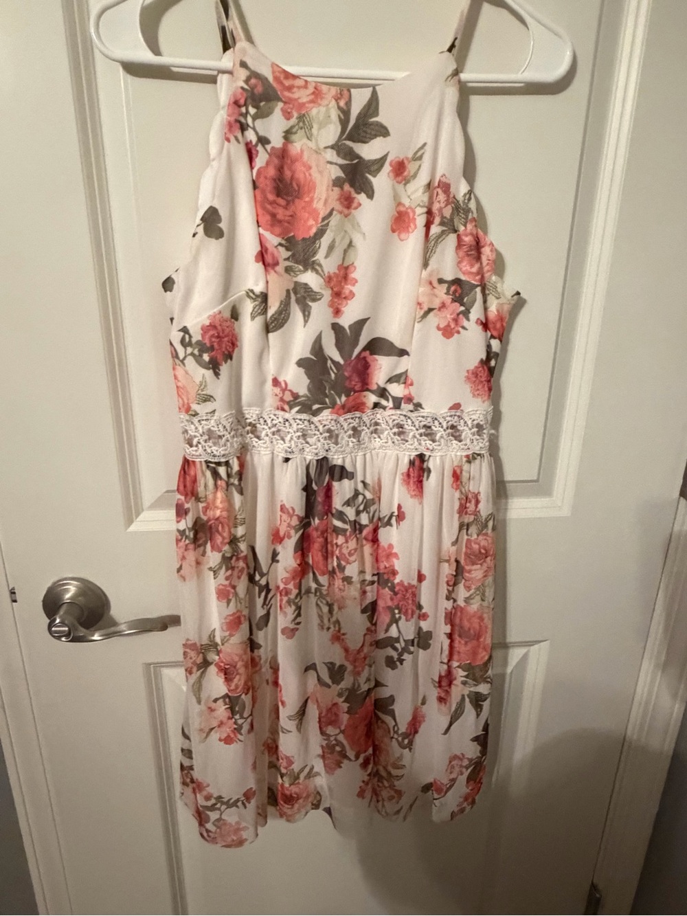 by & by White Floral Midi Dress with Pink Rose Print